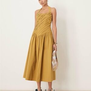 ASOS Mustard Halter drop waist Midi Dress